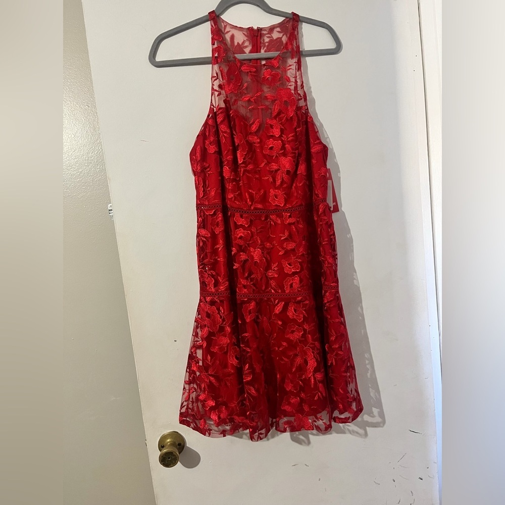 NWT David's Bridal Red Lace Midi Dress